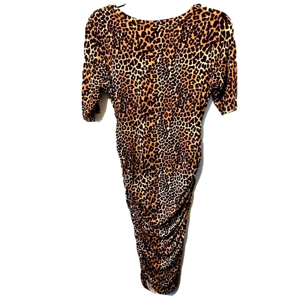 Maternity Dress Motherhood Womens Small Short sleeve Soft Gathered Sides Cheetah